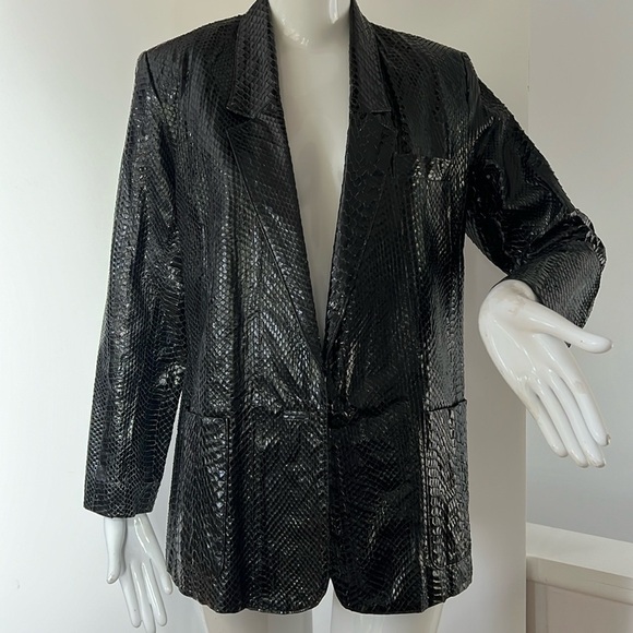 Python Snakeskin Sz 6-8 Custom Made Blazer Jacket Padded Shoulders Patch Pockets